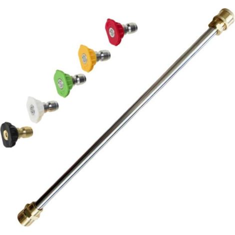 Rallonge de Lance pour Nettoyeur Haute Pression 15 Pouces avec 5 Embouts de Buse, Raccord M22-14mm Filetage Mâle et Déconnexion Rapide de 1/4", Kit de Nettoyage de Gouttière (1/5)