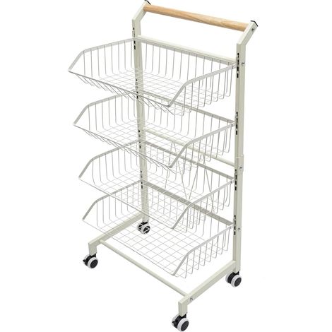 Chariot de cuisine et organisateur à 4 niveaux – Chariot roulant multifonction avec poignée – Pour cuisine, bureau et salon – Rangement, desserte et panier à fruits et légumes (Blanc), 42 x 32 x 90 cm (1/5)