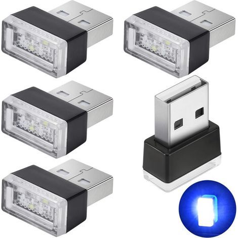 5 pièces lumières d'ambiance à LED de voiture bleue, lumières enfichables 5V Mini kit d'éclairage ambiant intérieur pour voitures, ordinateurs portables, prises USB