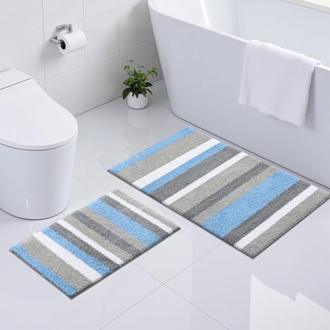Set of 2 Bath Mats, Absorbent Microfiber, Non-Slip Backing, Long Pile, Bathroom (1/5)
