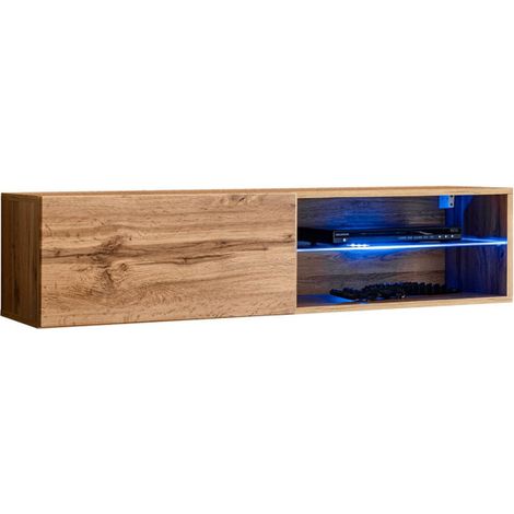 Paris Prix – Meuble TV LED 120cm – MDF naturel – Système d'ouverture push-click – Facile d'entretien – Design moderne (1/3)
