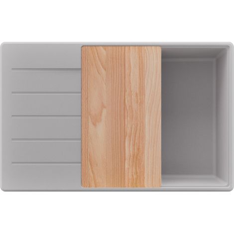 PRIMAGRAN Evier Cuisine en Granit 78x50cm,Lavabo 1 bac + Kit de Vidage + Planche à Découper, Évier à Encastrer au meuble 60cm - Copenhague, Gris (1/5)