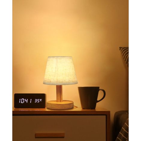 Lampe de chevet en bois style nordique japonais, abat‑jour en tissu, fonction USB et veilleuse, lampe de table décorative idéale pour chambre, salon et bureau pour une ambiance douce (1/5)