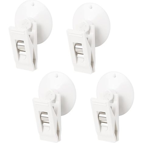 Lot de 4 ventouses blanches étanches pour rideau de douche, clips multifonctions en plastique avec ventouse pour salle de bain, supermarché, fenêtre, maison (1/5)