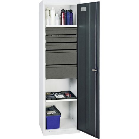 Stumpf Armoire à outils et matériaux Série 3000 gris clair / gris anthracite + 3 tiroirs 100 mm + 2 tiroirs 200 mm + 2 étagères extractibles - 3005671