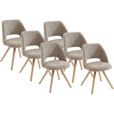 Lot de 6 chaises en tissu et bois d'hévéa - Taupe - VESIANI (1/4)