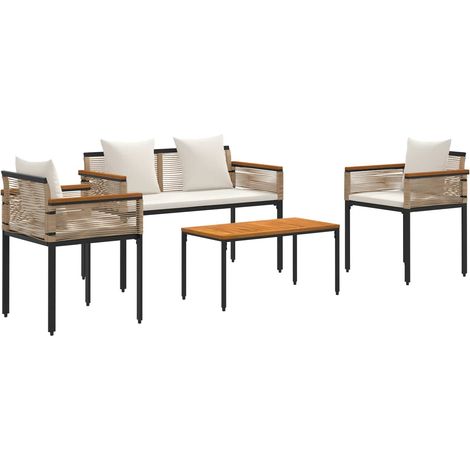 Maison Exclusive - Gartenmöbel Set mit Kissen Beige und Cremeweiß