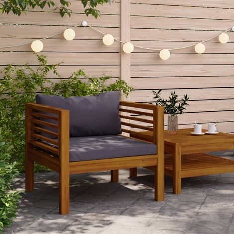 Chaise de jardin Siège de Terrasse Fauteuil de jardin avec coussins gris foncé Bois d'acacia massif DHNET8471959 (1/5)