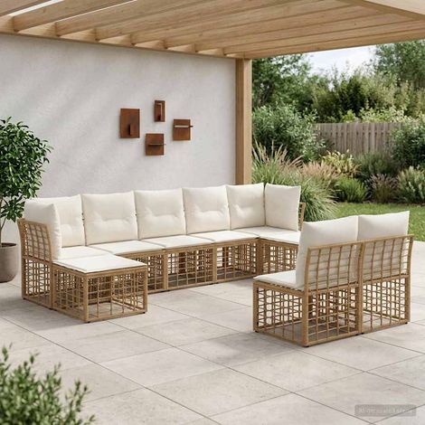 Salon de jardin modulable 9 places en poly rotin blanc naturel et crème, 62.4kg - PANGIVO (1/5)