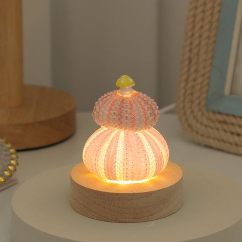 Lámpara nocturna LED con alimentación USB, cuerpo de concha natural y elegante decoración de setas para crear un ambiente cálido. (1/5)