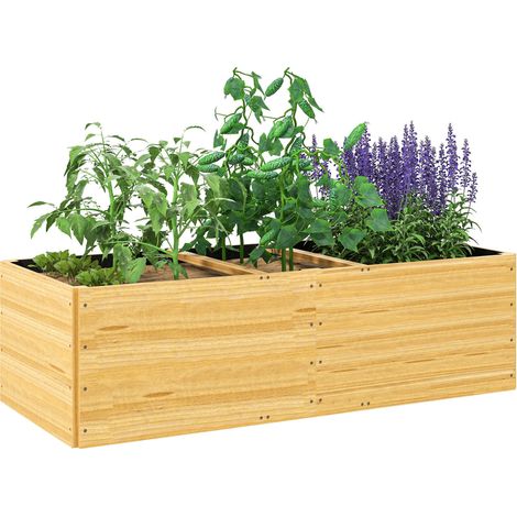 Potager surélevé en bois avec 3 zones de plantation, pour légumes, herbes aromatiques et fleurs, 140 x 60 x 40 cm (1/5)