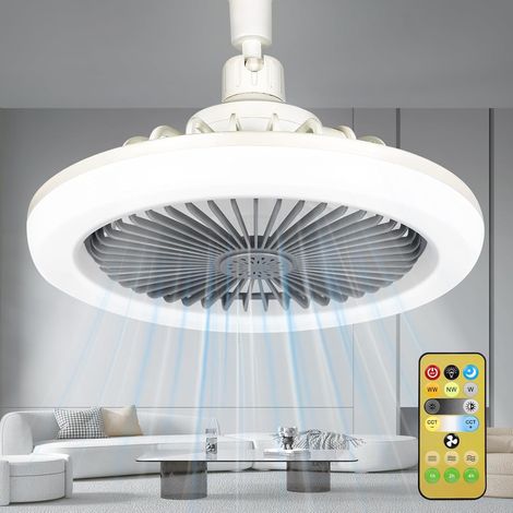 Ventilateur Plafond avec Lumière LED, E27 Petites Ventilateur de Plafond Eclairage avec Télécommande, Dimmable, 3 Vitesses, Lampe Ventilateur Plafond pour Chambre, Salon et Cuisine (1/5)