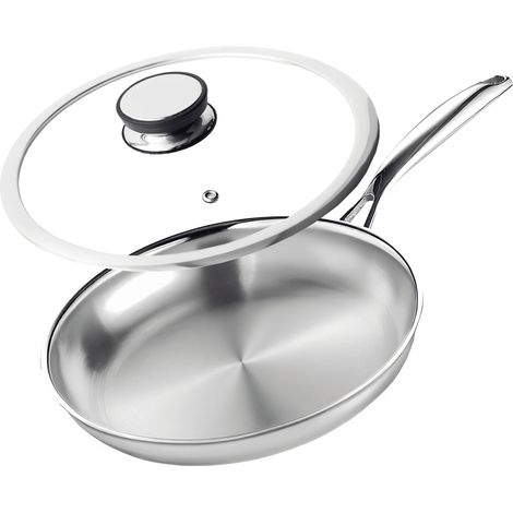 Sartén profesional Hikari de acero inoxidable de 28 cm con tapa, apta para inducción y gas. (1/5)