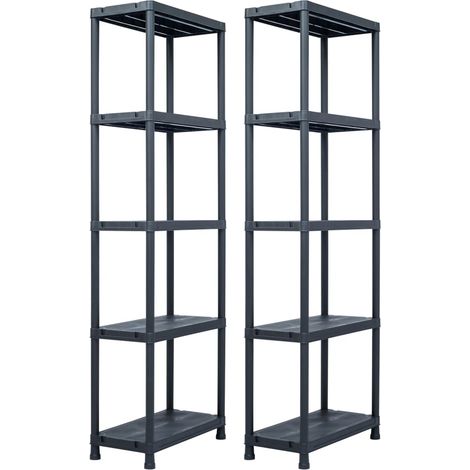 vidaXL Storage Shelf Racks 2 pcs Black 125 kg 60x30x180 cm Plastic (2x45674)
