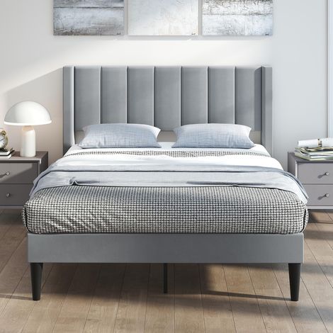 COSTWAY Struttura Letto Imbottito Matrimoniale 140x200 cm, Letto Piattaforma Imbottito, con Testiera in Morbido Tessuto di Velluto e Supporto a Doghe di Legno, Silenzioso, Carico 250kg (Stile 4) (1/5)
