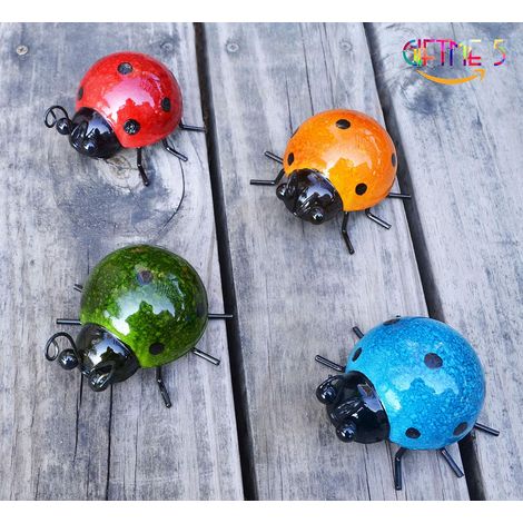 Ladybug - Metal Wall Art Set of 4 - Outdoor Garden Decor - 9.5 x 8.9 x 5 cm - Rust Resistant Paint Finish (1/5)