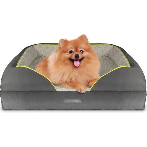 Dreamcatcher Grey Small Dog Bed Orthopaedic Shredded Memory Foam, Fleece Sleeping Area, Non Slip Base, Removable Washable Cover (1/5)
