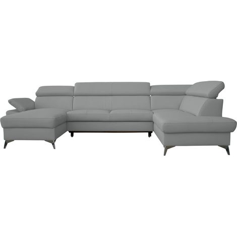 Canapé d'angle convertible en cuir italien de luxe 7/8 places WARINI avec coffre, gris clair, angle droit (1/5)