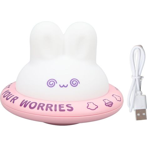 Veilleuse lapin mignonne, rose, rechargeable, en silicone souple, 3 niveaux de lumière chaude, LED, décoration de chambre
