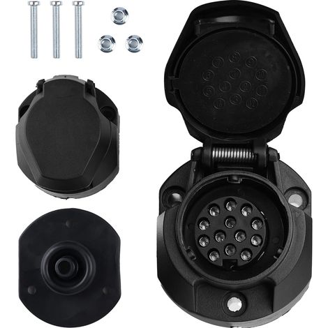 Fiche de remorque, prise 13 broches avec arrêt de feux antibrouillard, adaptateur avec raccord à vis, connecteur pour caravane et camping-car (prise 13 broches), noir (1/4)