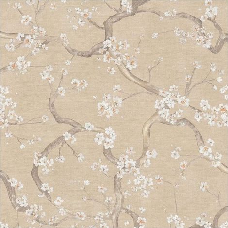 AS Creation Textured Cherry Blossom Beige Wallpaper Botanical Paste The Wall