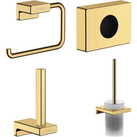 HANSGROHE Escobillero AddStoris + Portarrollos + Reserva portarrollos + Dispensador de bolsas higiénicas aspecto dorado pulido