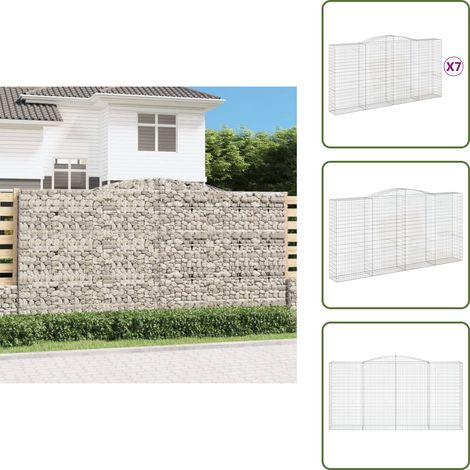 Gabionen mit Hochbogen 7 Stk. 400x50x200/220cm Verzinktes Eisen - Gabionen - Gabionenwände - Gartendeko - Eisenmöbel - Zierpflanzenbehälter (1/5)