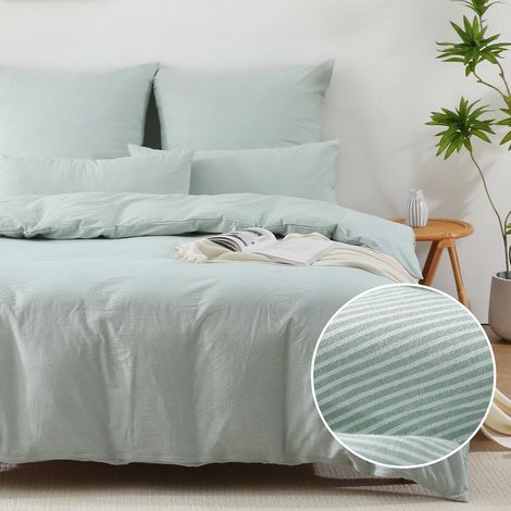 Housse de Couette 220x240 Coton - Boho Rayures - Vert (1/5)