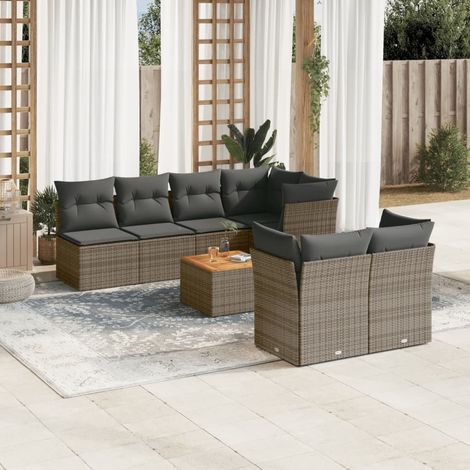 vidaXL 8-tlg. Garten-Sofagarnitur mit Kissen Grau Poly Rattan (1/5)