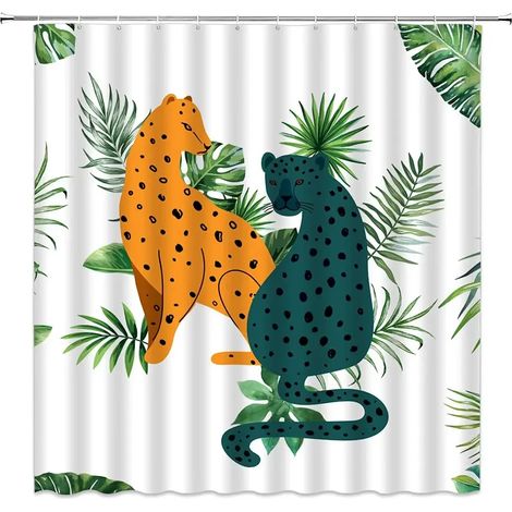 Filiyano-Rideau de douche bohème guépard, rideau de bain léopard tropical, rideau de salle de bain moderne rose à motif floral bleu et phases de lune