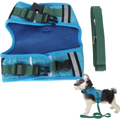 Atmungsaktives Brustgeschirr aus Polyester-Mesh im Westenstil mit Leine für Hunde und Katzen (Blau S) (1/5)