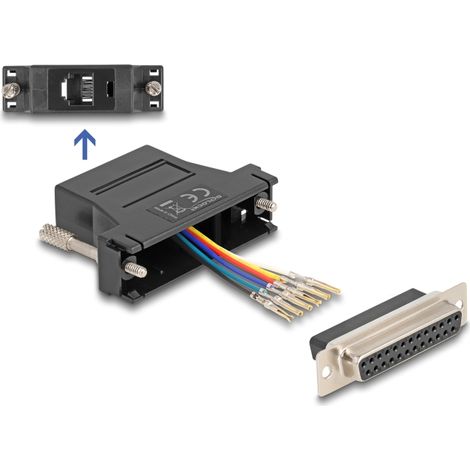 Delock D-Sub hembra de 25 pines a RJ12 hembra, kit de montaje negro