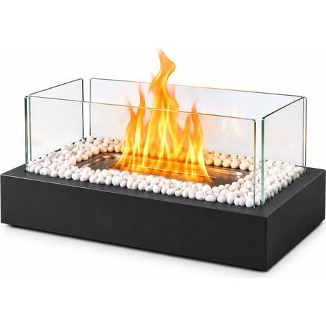 ZMH Cheminée de Table au Bioéthanol 12,3 x 21 cm avec Brûleur à Alcool Cylindrique et Verre