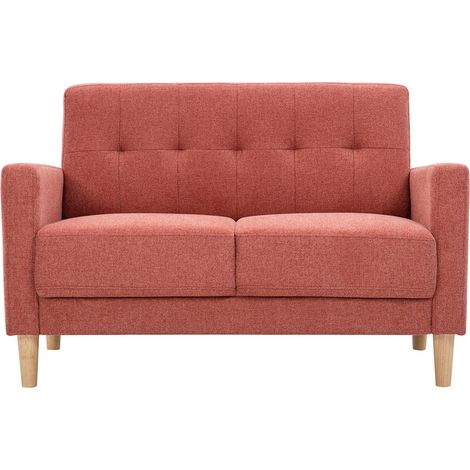 Divano scandinavo 2 posti in tessuto effetto velluto testurizzato color terracotta e legno chiaro MOON (1/5)