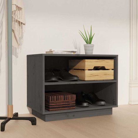vidaXL Zapatero de madera maciza de pino gris 60x34x45 cm (1/5)