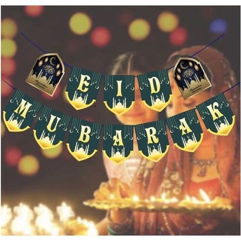 Guirlande décorative Eid Mubarak - 100 cm - À suspendre - Décoration de chambre et de fête de l'Aïd - Accessoire (1/4)