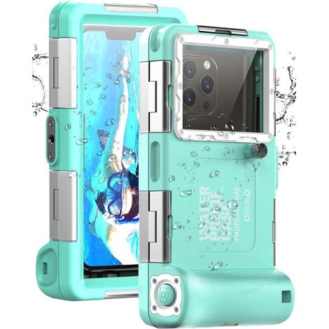 Impermeabile, adatto per immersioni con smartphone iPhone, Samsung Galaxy e Huawei, professionale [15 m] per snorkeling, surf subacqueo, foto e video (blu-verde) (1/5)