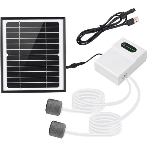 5W/6V Solar-Luftpumpen-Set für Aquarien: Sauerstoffanreicherer, Belüfter, 2 Betriebsmodi, Solarpanel, Sauerstoffschlauch und 2 Sprudelsteine. (1/5)