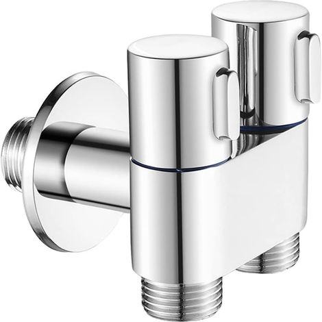 Vanne d'angle à double contrôle, vanne d'angle en cuivre double sortie G1/2 pour évier de cuisine, salle de bain, pommeau de douche, lavabo, WC (1/5)