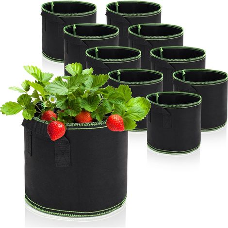 19-Liter-Pflanzbeutel, Anzuchtbeutel mit Griff, wiederverwendbare Pflanzbeutel, Gemüsebeutel für Blumen, Gemüse, Kartoffeln, Setzlinge, Tomaten, Blattgemüse, Schwarz, 10 Stück, 5 Gallonen