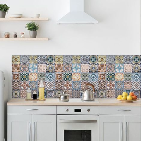 Pannello paraschizzi Cucina Adesivo da Parete Azulejos di Siviglia 180x60cm 100% Made in Italy con Inchiostro atossico, ignifugo e Resistente all'Acqua (1/5)