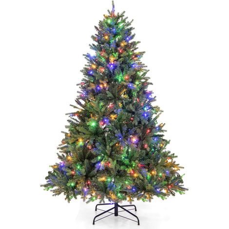 COSTWAY Albero di Natale Pre-illuminato 180 cm, Albero di Natale con Cerniera con 1168 Punte di Ramo, 350 Luci a LED Multicolori e Bianco Caldo, 11 Modalità di Illuminazione (180 cm) (1/5)