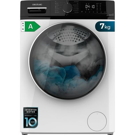Lavatrice Steel con capacità di 6 kg e 1400 giri al minuto, 12 programmi, Classe A, Motore Inverter Plus, Steam Max, Drum Clean, Avvio ritardato e Blocco bambini.