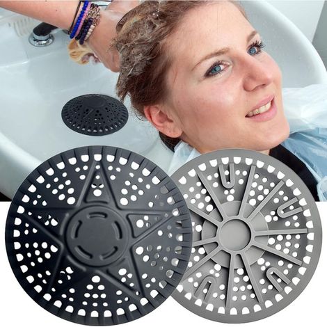 Set mit 2 runden Premium-Silikon-Abtropfgestellen für Duschabflüsse, Badezimmer, Badewanne und Waschbecken (Schwarz und Grau) (1/5)