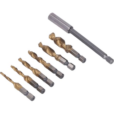 Jeu de tarauds combinés à queue hexagonale et spirale métrique M3-M10 pour acier, aluminium, tôle, plaque mince, or (1/5)