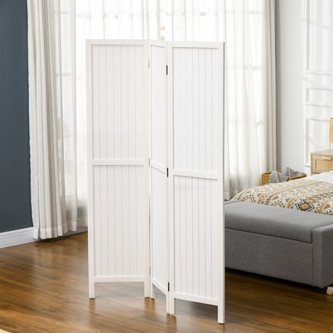Biombo/separador de ambientes plegable de madera, 3 paneles de madera, 120 x 170 cm, blanco