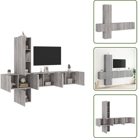 Wohnwand - vidaXL 5-tlg. Wohnwand Grau Sonoma Holzwerkstoff - Holzwerkstoff (1/5)
