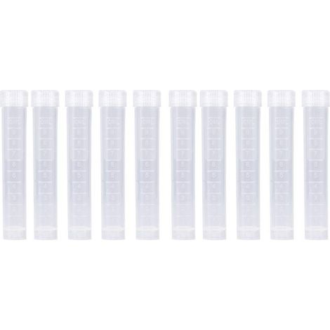 Lotto di 10 provette graduate in plastica da 10 ml con tappi a vite, adatte per congelatore e bottiglie, colore bianco. (1/5)