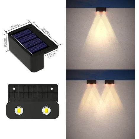 (1 pièce - 2 LED blanc chaud) Applique murale solaire LED étanche IP65 pour escalier, clôture, porche, jardin ou cour. Éclairage extérieur décoratif. (1/5)