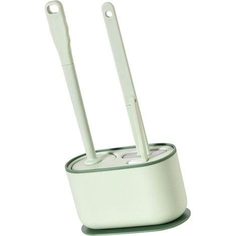 Ensemble de brosses de toilette à long manche, nettoyage en profondeur, multifonctionnelles et suspendues, pour salle de bain, vert (1/5)